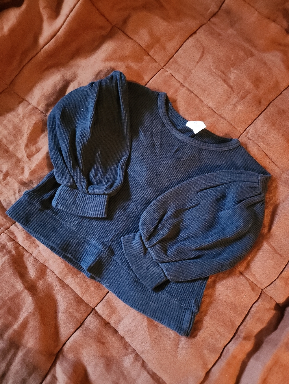 Kate Quinn Waffle Knit Bubble Sleeve Top